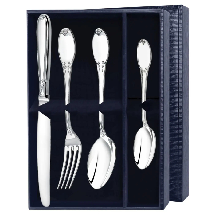 Silver table set "Egoist-Smooth": fork, spoon, knife, teaspoon, for 1 person