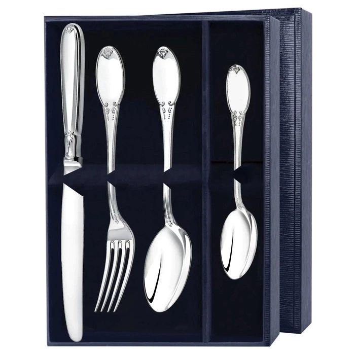 Silver table set "Egoist-Smooth": fork, spoon, knife, teaspoon, for 1 person