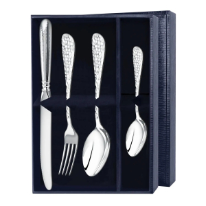 Silver table set "Egoist-Forged Droplet": fork, spoon, teaspoon, knife, for 1 person