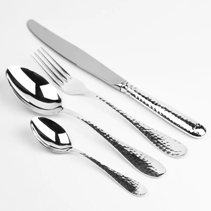 Silver table set "Egoist-Forged Droplet": fork, spoon, teaspoon, knife, for 1 person