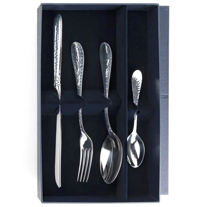Silver table set "Egoist-Forged Droplet": fork, spoon, teaspoon, knife, for 1 person