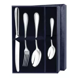 Серебряный столовый набор "Эгоист. Капелька": вилка, ложка, чайная ложка, нож, на 1 персону, ковка