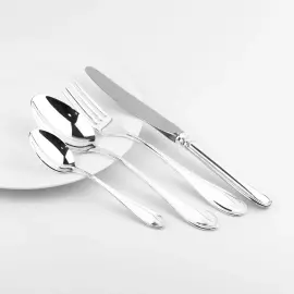 Серебряный столовый набор "Эгоист. Капелька": вилка, ложка, чайная ложка, нож, на 1 персону, ковка