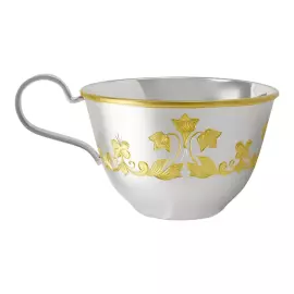 Серебряная  чашка с блюдцем "Лужок" с позолотой