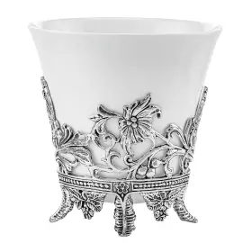 Серебряная чайная пара "Цветочная" новая ; чашка, ложка чайная, на 1 персону