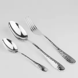 Серебряный столовый набор "Капелька" : вилка, ложка, чайная ложка, на 1 персону, ковка