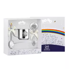 Серебряный набор для девочки DODO "Ангел": кружка, погремушка, ложка с позолотой и с эмалью, на 1 персону