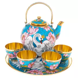 Сервиз чайный серебряный "Царевна-Лебедь" на 4 персоны, 6 предметов