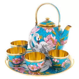 Сервиз чайный серебряный "Царевна-Лебедь" на 4 персоны, 6 предметов