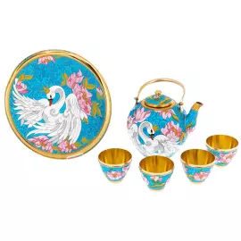 Сервиз чайный серебряный "Царевна-Лебедь" на 4 персоны, 6 предметов