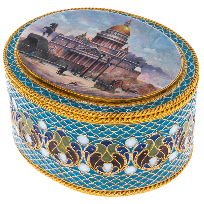The box "St. Isaac's Cathedral" with stained glass enamels and mother of pearl