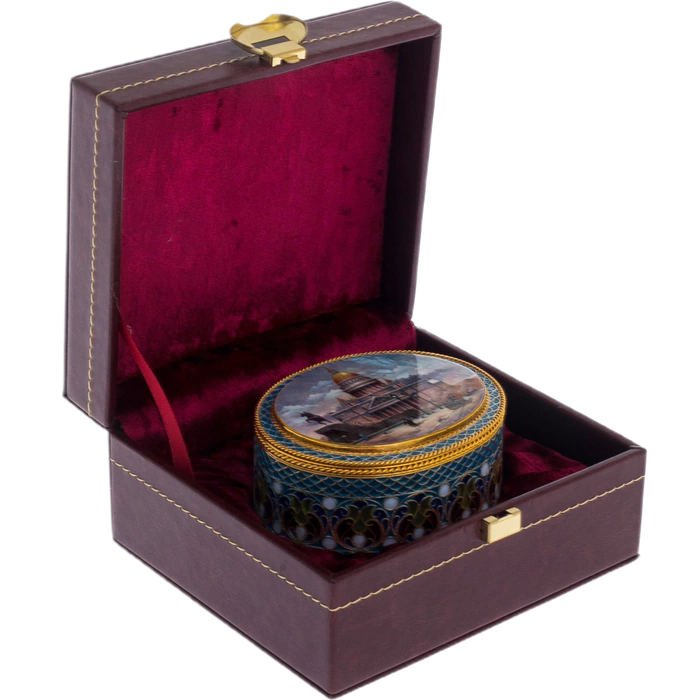 The box "St. Isaac's Cathedral" with stained glass enamels and mother of pearl