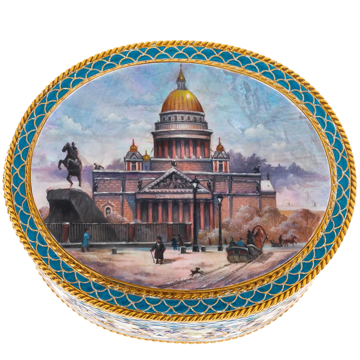 The box "St. Isaac's Cathedral" with stained glass enamels and mother of pearl