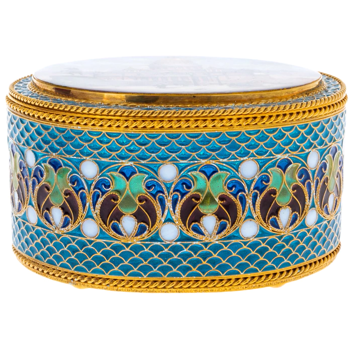 The box "St. Isaac's Cathedral" with stained glass enamels and mother of pearl