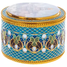 Шкатулка "Исаакиевский собор" с витражными эмалями и перламутром