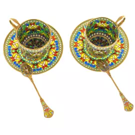 Coffee set for 2 persons, with stained glass enamels