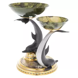 Malachite candy bowl "Two dolphins" Zlatoust