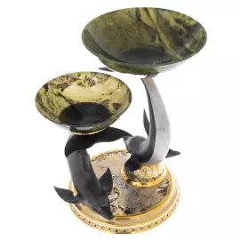 Malachite candy bowl "Two dolphins" Zlatoust