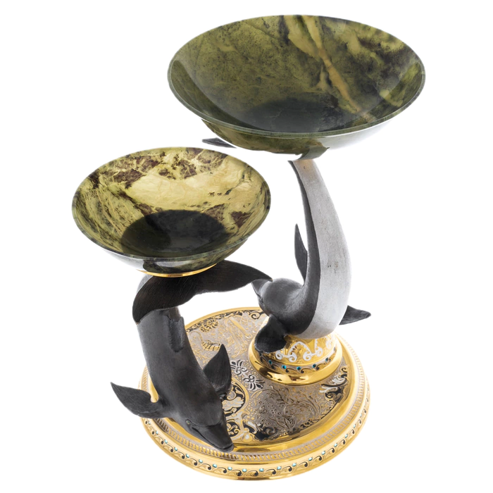 Malachite candy bowl "Two dolphins" Zlatoust