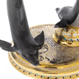 Malachite candy bowl "Two dolphins" Zlatoust