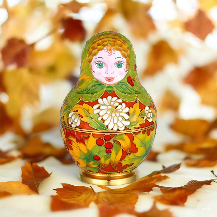 Silver single matryoshka doll "Autumn" (10 cm)