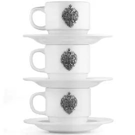 Трио кофейных чашек из фарфора "Империя" с серебряными накладками