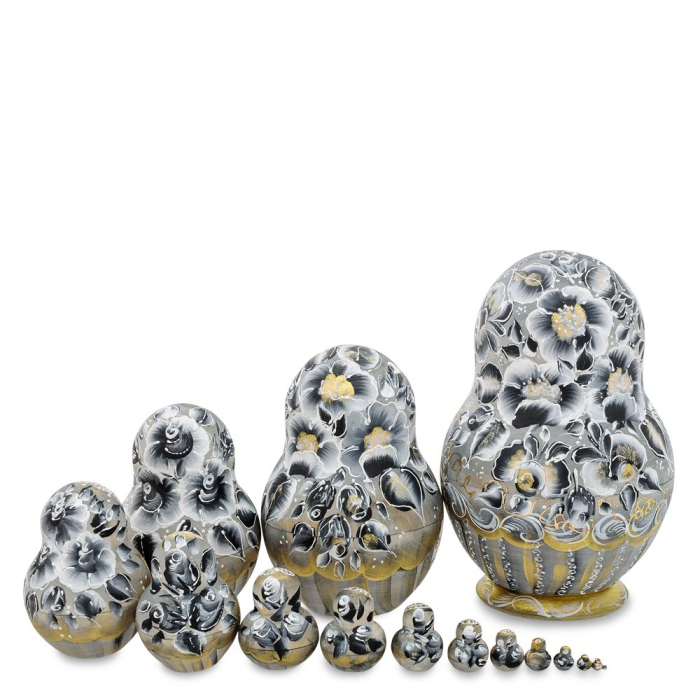Basswood matryoshka "Vasilina" for 15 seats, gray
