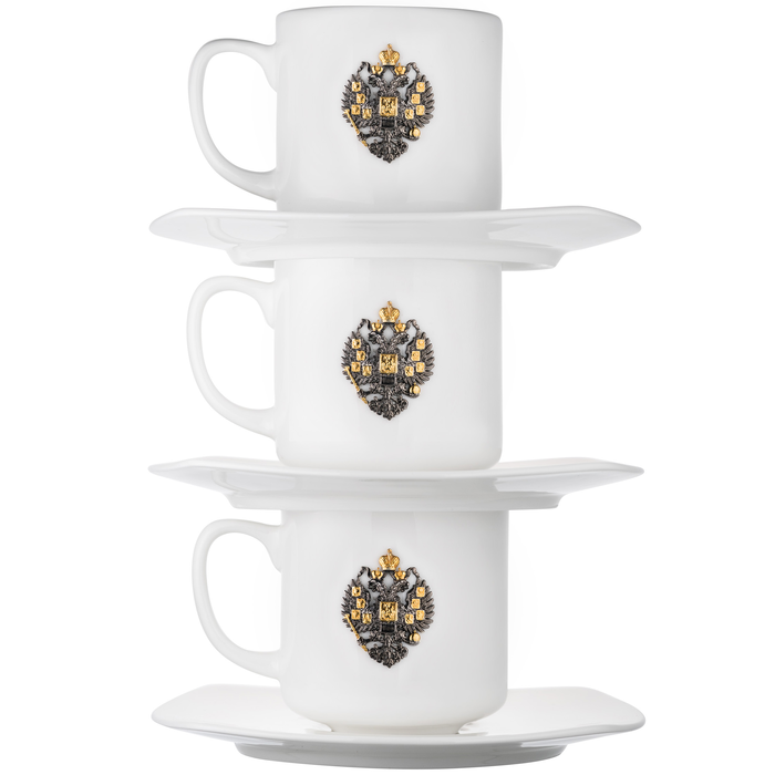 Trio of coffee cups made of porcelain "Fatherland" with silver overlays
