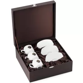 Трио кофейных чашек из фарфора "Отчизна" с серебряными накладками