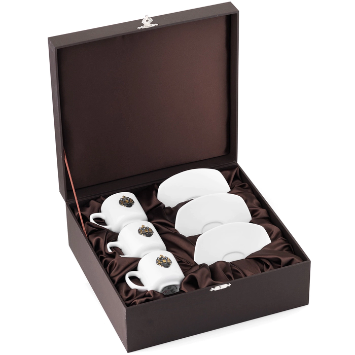 Trio of coffee cups made of porcelain "Fatherland" with silver overlays