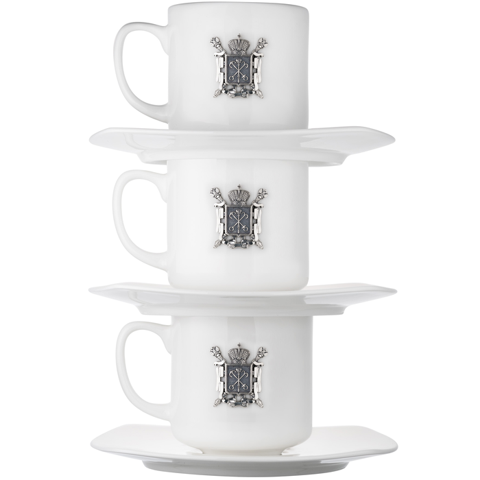 Trio of Petersburg porcelain coffee cups with silver overlays