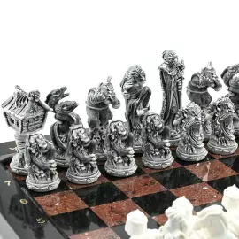 Шахматы подарочные "Русские сказки" с фигурами из мрамолита