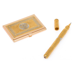 Business card holder "Coat of Arms of the Russian Federation" with a pen