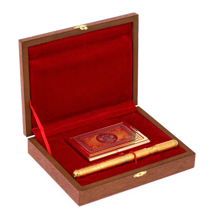 Business card holder "Coat of Arms of the Russian Federation" with a pen