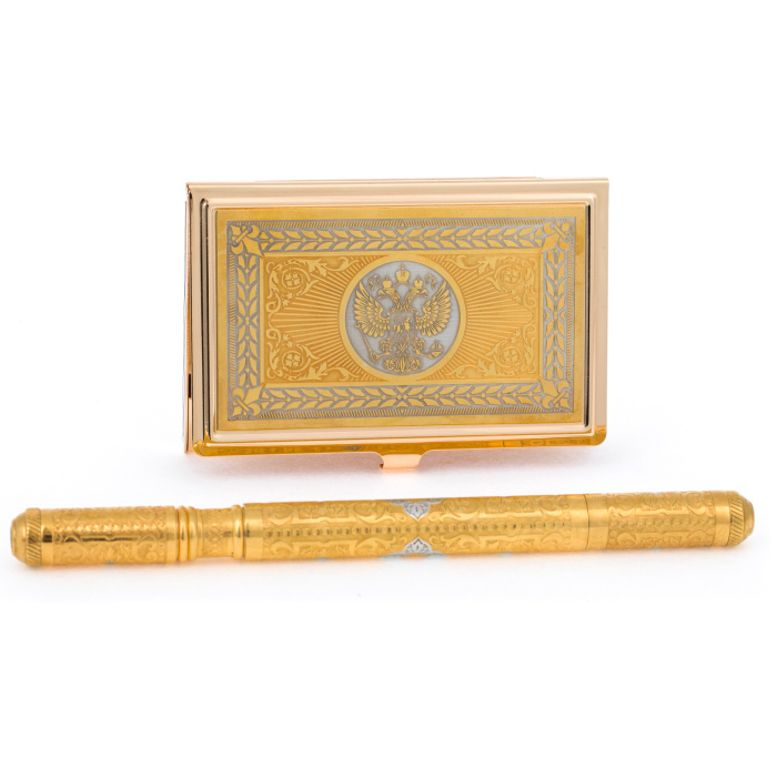 Business card holder "Coat of Arms of the Russian Federation" with a pen