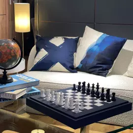 Exclusive Buffalo Blue leather Chess Set