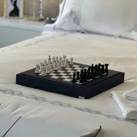 Exclusive Buffalo Blue leather Chess Set