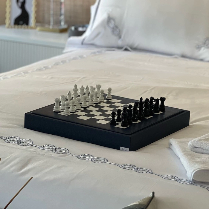 Exclusive Buffalo Blue leather Chess Set
