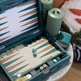 Эксклюзивный набор для игры в нарды "Baptiste" из кожи, зеленый, большой