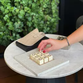 Exclusive board game "Tic Tac Toe" made of leather, beige