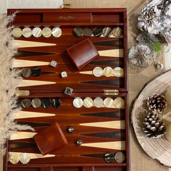 Exclusive backgammon set "Louis" made of leather, brown, large