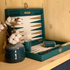 Эксклюзивный набор для игры в нарды "Baptiste" из кожи, зеленый, большой