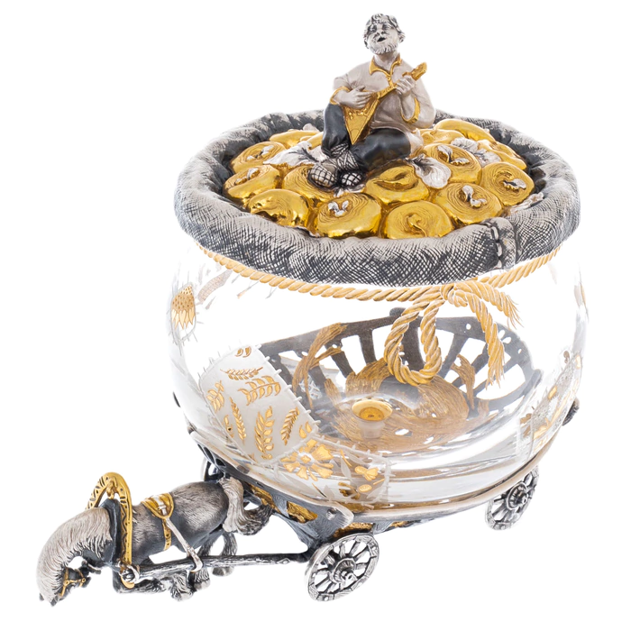 Crystal and silver breadcrumb bowl "Tops and roots"
