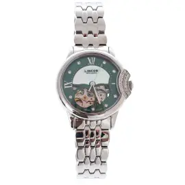 Наручные механические часы с автоподзаводом Lincor UNI зеленые с серебристым ремешком