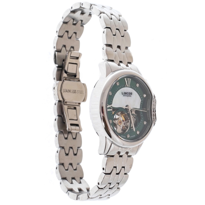 Lincor UNI Automatic Mechanical Wristwatch Green with Silver Strap