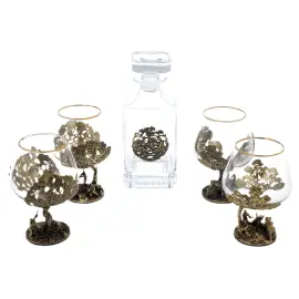 Набор бокалов для коньяка со штофом "Охота" в большом футляре с накладкой "Настоящий мужчина"