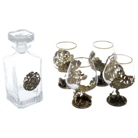 Набор бокалов для коньяка со штофом "Охота" в большом футляре с накладкой "Настоящий мужчина"