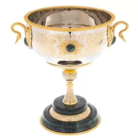 Ваза для конфет "Лебеди" на подставке из змеевика, Златоуст