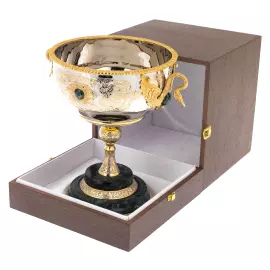 Ваза для конфет "Лебеди" на подставке из змеевика, Златоуст