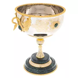 Ваза для конфет "Лебеди" на подставке из змеевика, Златоуст